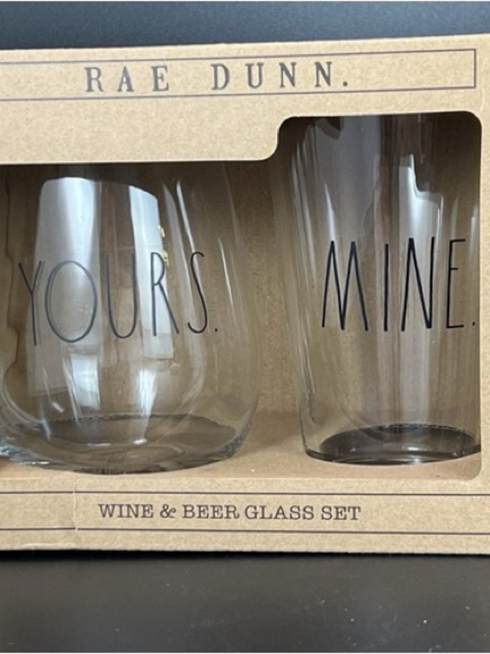 Rae Dunn Clear "YOURS" & "MINE" Glass Set